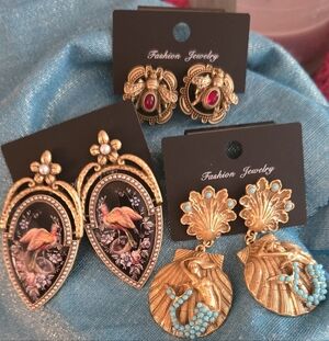 Vintage Style Earrings Lot Of 3 Pairs Mermaid Bumblebee New!